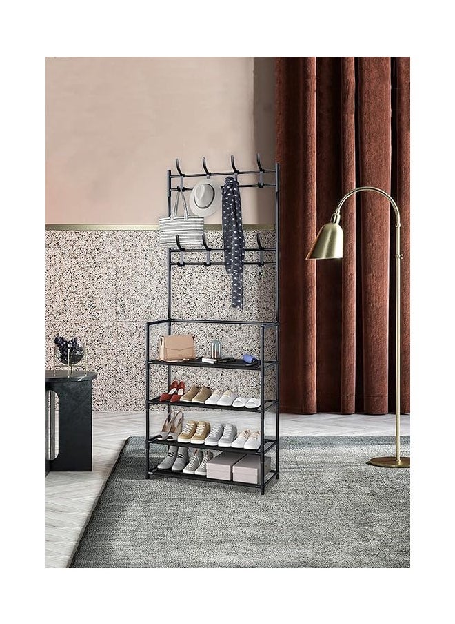 Generic - Multi-purpose shoe organizer and stand for shoes and bags with hooks for coats and hats – Elegant and modern metal design - Image 1