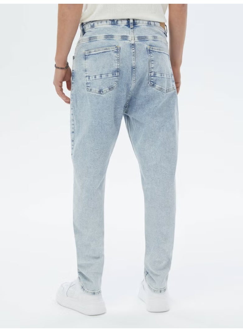 Kip Light Blue Carrot Fit Denim 100% Cotton Trousers - Image 4