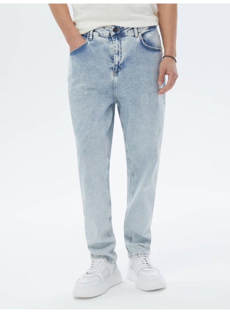 Kip Light Blue Carrot Fit Denim 100% Cotton Trousers - Image 2