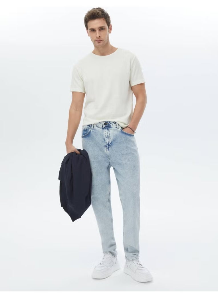 Kip Light Blue Carrot Fit Denim 100% Cotton Trousers - Image 1