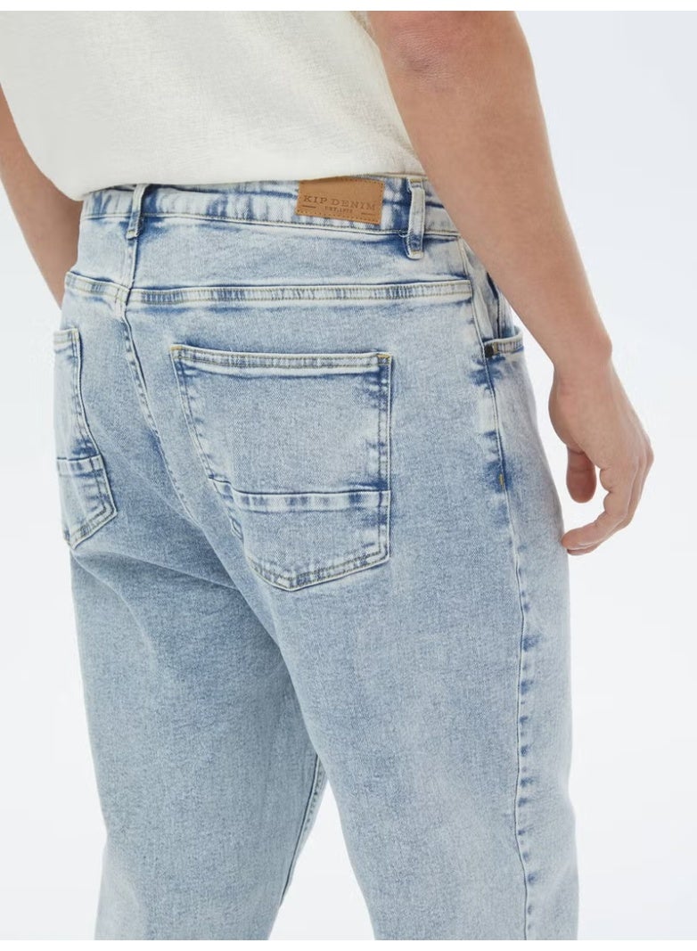 Kip Light Blue Carrot Fit Denim 100% Cotton Trousers - Image 5