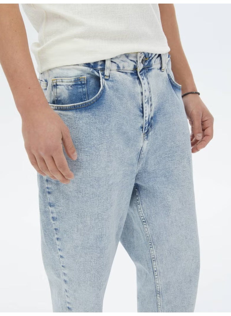 Kip Light Blue Carrot Fit Denim 100% Cotton Trousers - Image 3