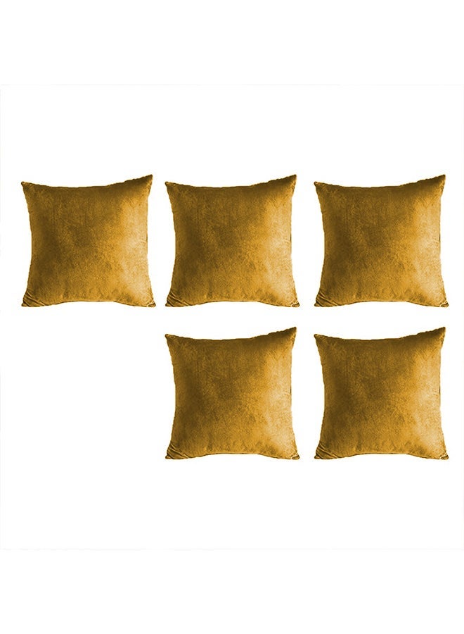 House One Set of 5 pieces Square Soft Velvet Decorative Cushion with Solid Design and Attractive Colors 45x45 cm - Gold - Image 1