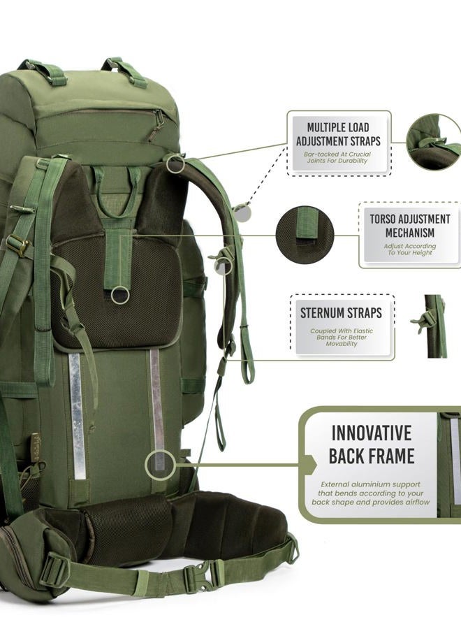 TriPole Colonel Pro Metal Frame Rucksack | Front Opening | Detachable Bag | Rain Cover | 90 Litres Army Green - Image 4