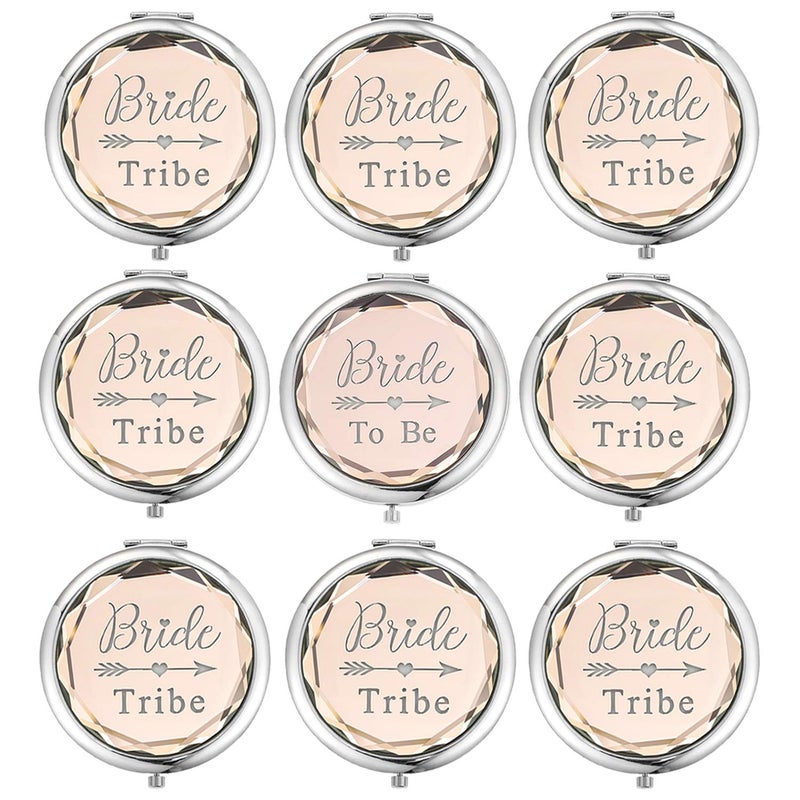 SFHMTL Pack of 9 Compact Pocket Makeup Mirrors Set Include 1 Bride to Be Mirror and 8 Bride Tribe Mirrors Bachelorette Party Bridesmaid Proposal Gifts Champagne