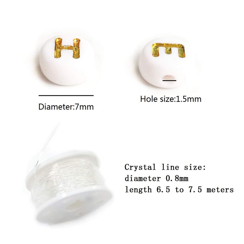 Looconi 1400pcs Letter Beads A-Z 4x7mm White On Gold Round Acrylic Alphabet Heart Beads and Beading Cord for Jewelry Making Bracelets Necklaces Key Chains - Image 2