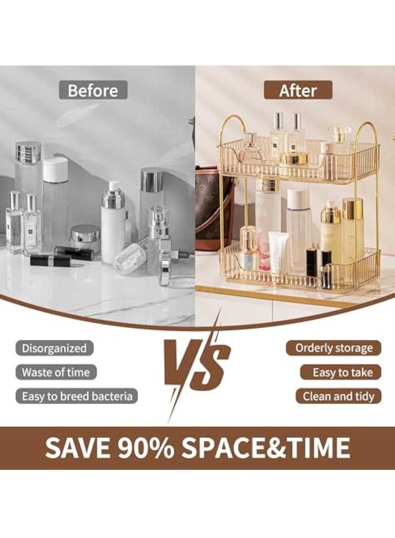 YelaJoy Bathroom Counter Organizer Countertop Storage,2-Tier Cosmetics Skincare Shelf Organizer with Portable Handle, Makeup Organizer Perfume for Dresser Vanity Tray, Spice Rack Organizer for Kitchen - Image 4