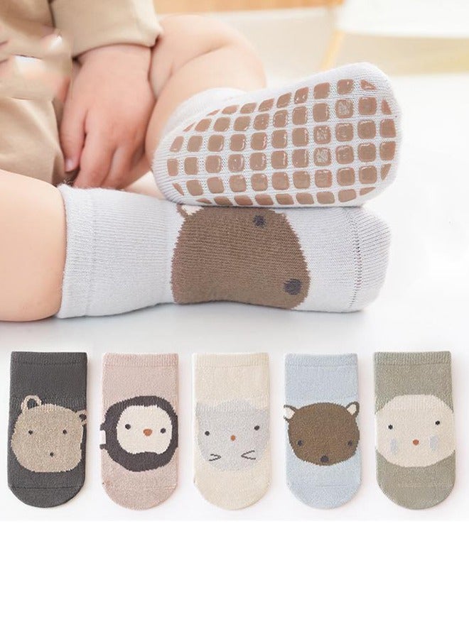 5 Pairs Baby Silicone Non-Slip Socks Thin Kids Cotton Socks Cartoon Mesh Toddler Floor Socks  - Image 1
