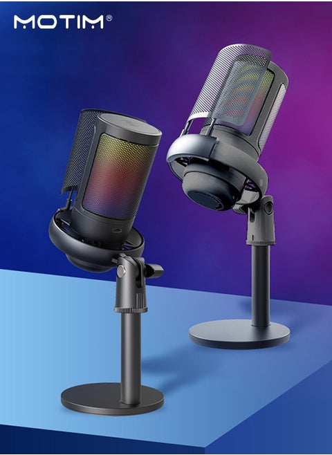 ميكروفون ألعاب ميكروفون مكثف Usb للألعاب، ميكروفون كمبيوتر مكتبي مكثف RGB، ميكروفون كمبيوتر مكتبي على الكمبيوتر الشخصي PS4/ PS4 / PS5 / Mac / الهاتف، كتم الصوت، مرشح البوب، حامل، للألعاب، البث، البودكاست، Twitch، Youtube، Discord