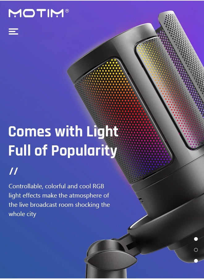 ميكروفون ألعاب ميكروفون مكثف Usb للألعاب، ميكروفون كمبيوتر مكتبي مكثف RGB، ميكروفون كمبيوتر مكتبي على الكمبيوتر الشخصي PS4/ PS4 / PS5 / Mac / الهاتف، كتم الصوت، مرشح البوب، حامل، للألعاب، البث، البودكاست، Twitch، Youtube، Discord