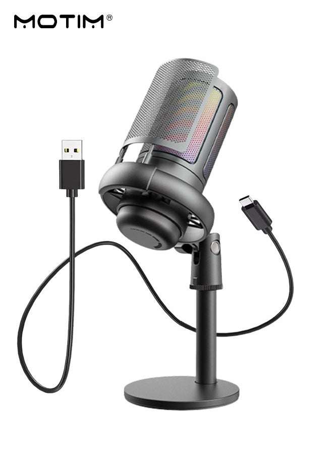 ميكروفون ألعاب ميكروفون مكثف Usb للألعاب، ميكروفون كمبيوتر مكتبي مكثف RGB، ميكروفون كمبيوتر مكتبي على الكمبيوتر الشخصي PS4/ PS4 / PS5 / Mac / الهاتف، كتم الصوت، مرشح البوب، حامل، للألعاب، البث، البودكاست، Twitch، Youtube، Discord