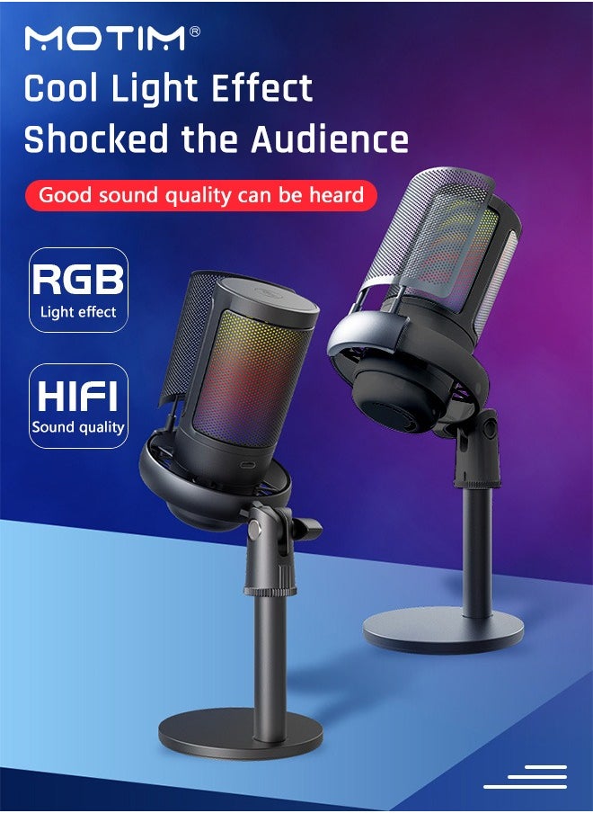 ميكروفون ألعاب ميكروفون مكثف Usb للألعاب، ميكروفون كمبيوتر مكتبي مكثف RGB، ميكروفون كمبيوتر مكتبي على الكمبيوتر الشخصي PS4/ PS4 / PS5 / Mac / الهاتف، كتم الصوت، مرشح البوب، حامل، للألعاب، البث، البودكاست، Twitch، Youtube، Discord