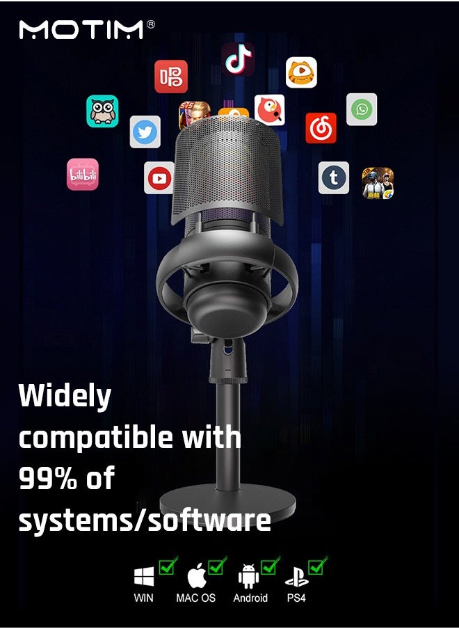 ميكروفون ألعاب ميكروفون مكثف Usb للألعاب، ميكروفون كمبيوتر مكتبي مكثف RGB، ميكروفون كمبيوتر مكتبي على الكمبيوتر الشخصي PS4/ PS4 / PS5 / Mac / الهاتف، كتم الصوت، مرشح البوب، حامل، للألعاب، البث، البودكاست، Twitch، Youtube، Discord
