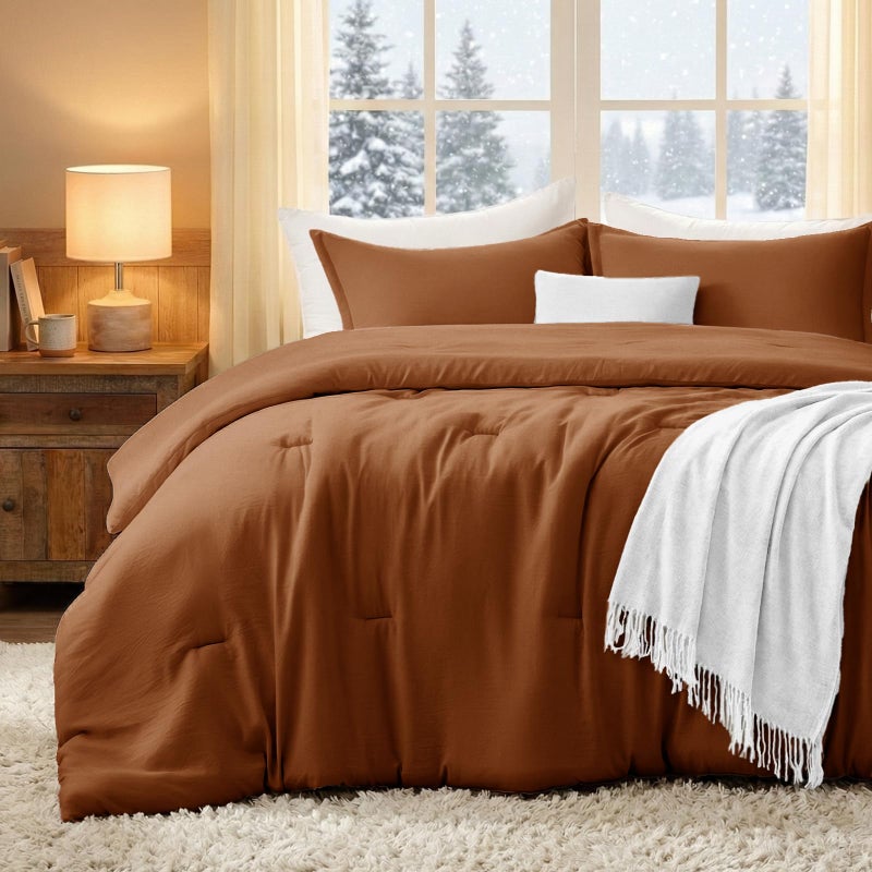 Quataly Terracotta Full Comforter Sets Kids - 3 Pieces Lightweight Bedding Sets - Boho Cozy Bed Set Full Size - Soft Warm Bedset Quilt for Boys Girls Teens (1 Fluffy Comforter 2 Pillow Cases) - Image 1