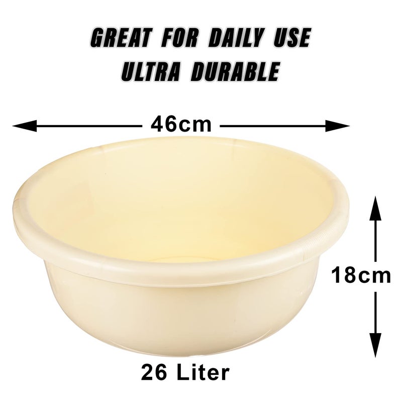 Kuber Industries Bath Tub|Versatile Plastic Utility Gaint Tub|Durable Deep Tub for Baby Bathing|Washing Clothes|Feeding Pan|26 Liter|Pack of 2 (Brown & Cream) - Image 3
