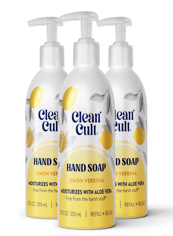 Cleancult - Lemon Verbena - Moisturizing Liquid Hand Soap - Refillable Aluminum Bottle - Made with Aloe Vera - Nourishes & Moisturizes Dry & Sensitive Skin - 12 oz - 3 Pack - Image 1