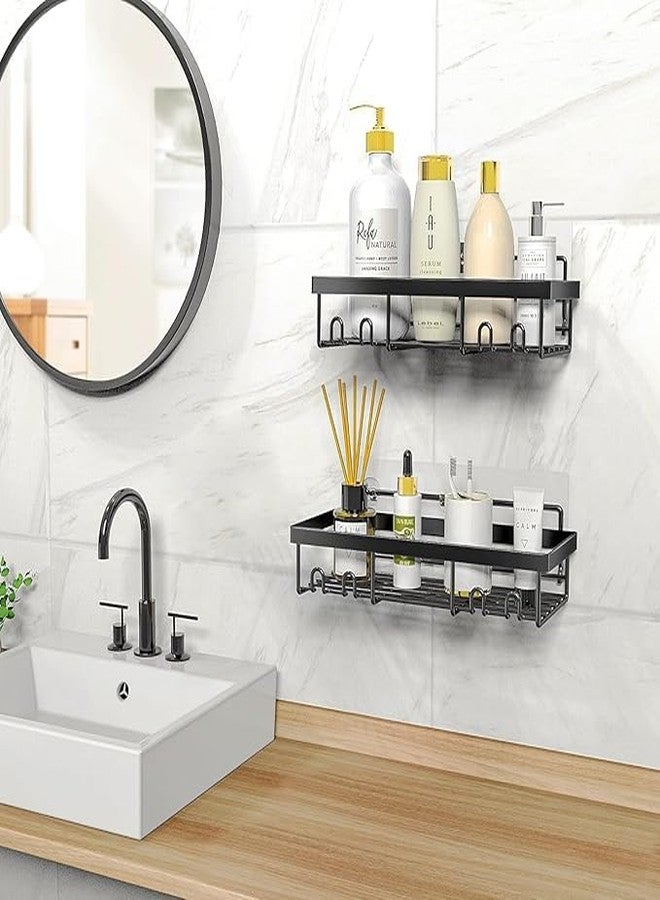LYSIREN Pack of 2 Bathroom Organizer Without Drill/GI Steel Self Adhesive Bathroom Shelf for Wall with Magic Stickers - (Black, CDS Powder Coated) (Black-95) - Image 2