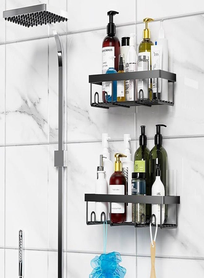 LYSIREN Pack of 2 Bathroom Organizer Without Drill/GI Steel Self Adhesive Bathroom Shelf for Wall with Magic Stickers - (Black, CDS Powder Coated) (Black-95) - Image 3