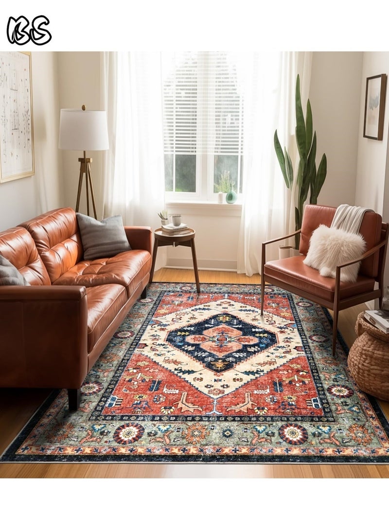 بي إس سجادة غرفة المعيشة الداخلية/التخييم الخارجية بتصميم بوهيمي عتيق مقاس 140×200 سم | قابلة للغسل، متينة، غير قابلة للانزلاق | سجادة داخلية ذات كومة قصيرة | ألوان زاهية | أنماط جميلة | كومة قصيرة ناعمة | مثالية للتخييم، والفناءات، وغرف المعيشة، وغرف النوم، وغرف الطعام، والمطابخ، والمداخل. - Image 2