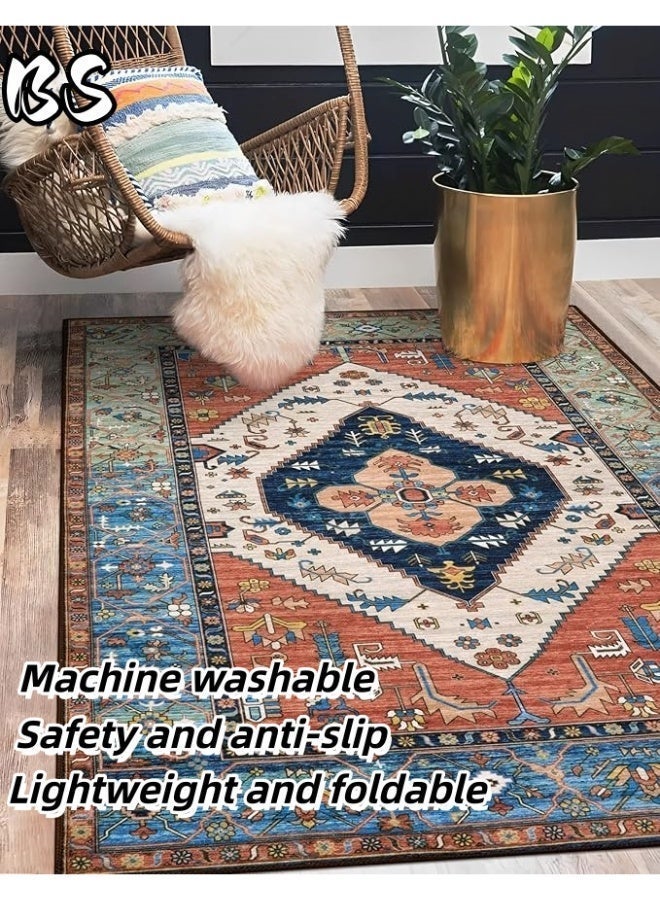 بي إس سجادة غرفة المعيشة الداخلية/التخييم الخارجية بتصميم بوهيمي عتيق مقاس 140×200 سم | قابلة للغسل، متينة، غير قابلة للانزلاق | سجادة داخلية ذات كومة قصيرة | ألوان زاهية | أنماط جميلة | كومة قصيرة ناعمة | مثالية للتخييم، والفناءات، وغرف المعيشة، وغرف النوم، وغرف الطعام، والمطابخ، والمداخل. - Image 1