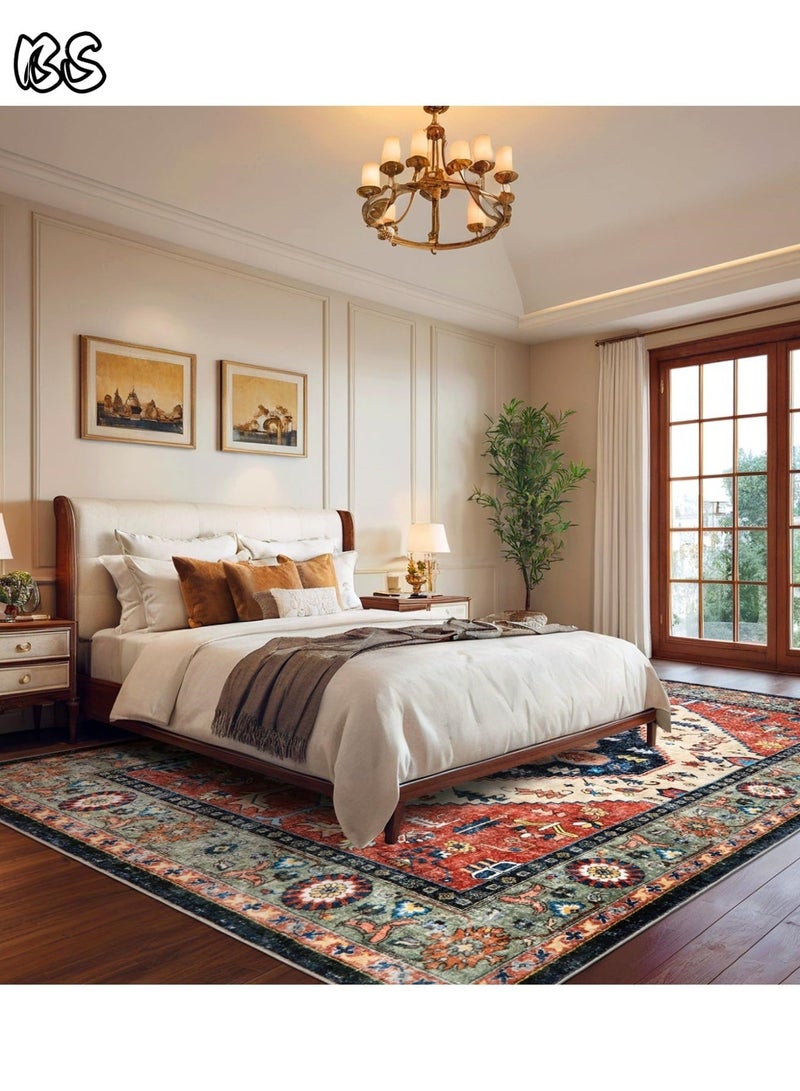 بي إس سجادة غرفة المعيشة الداخلية/التخييم الخارجية بتصميم بوهيمي عتيق مقاس 140×200 سم | قابلة للغسل، متينة، غير قابلة للانزلاق | سجادة داخلية ذات كومة قصيرة | ألوان زاهية | أنماط جميلة | كومة قصيرة ناعمة | مثالية للتخييم، والفناءات، وغرف المعيشة، وغرف النوم، وغرف الطعام، والمطابخ، والمداخل. - Image 3