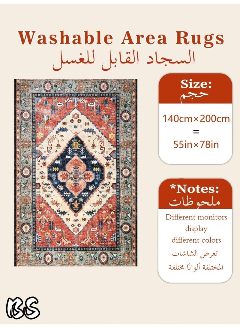 بي إس سجادة غرفة المعيشة الداخلية/التخييم الخارجية بتصميم بوهيمي عتيق مقاس 140×200 سم | قابلة للغسل، متينة، غير قابلة للانزلاق | سجادة داخلية ذات كومة قصيرة | ألوان زاهية | أنماط جميلة | كومة قصيرة ناعمة | مثالية للتخييم، والفناءات، وغرف المعيشة، وغرف النوم، وغرف الطعام، والمطابخ، والمداخل. - Image 4