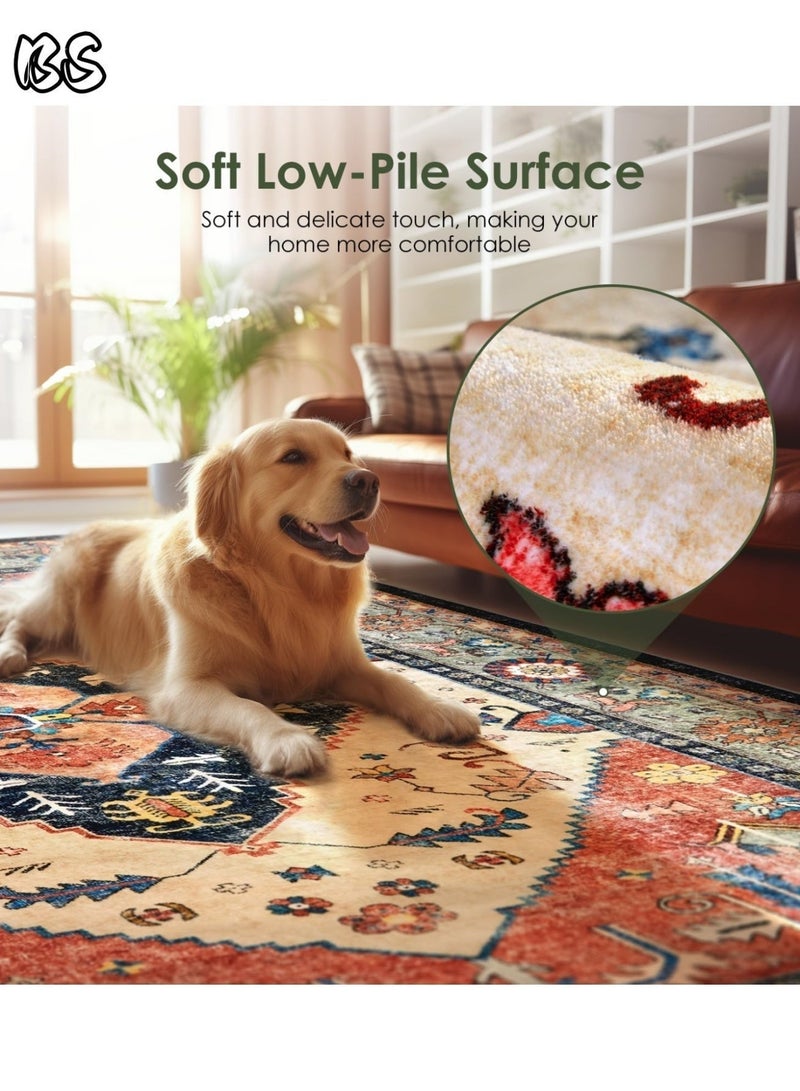 بي إس سجادة غرفة المعيشة الداخلية/التخييم الخارجية بتصميم بوهيمي عتيق مقاس 140×200 سم | قابلة للغسل، متينة، غير قابلة للانزلاق | سجادة داخلية ذات كومة قصيرة | ألوان زاهية | أنماط جميلة | كومة قصيرة ناعمة | مثالية للتخييم، والفناءات، وغرف المعيشة، وغرف النوم، وغرف الطعام، والمطابخ، والمداخل. - Image 5