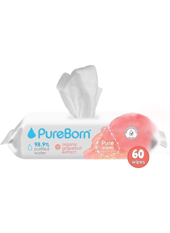 PureBorn مناديل مبللة للأطفال من القطن الطبيعي العضوي النقي مع مستخلص الجريب فروت - Image 3