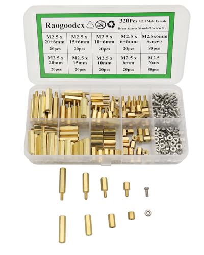 Raogoodcx 320Pcs M25 Male Female Brass Spacer Standoff Screw 6mm 10mm 15mm 20mm Nut Assortment Kit - Image 1