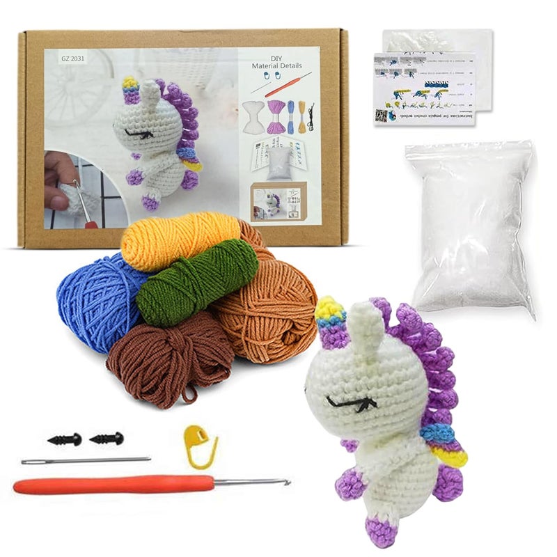 LitVibes DIY Crochet Kits Beginners Art Craft Set Crochet Needles Tools Accessories with StepbyStep Tutorial Video DIY Birthday Return Gift Easy to Learn Knitting Activity Unicorn Design