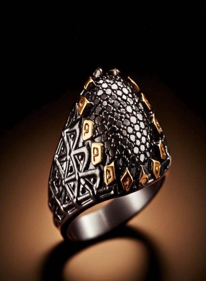 THE MEN THING Royal Series - BLACK SPIRE EMBER RING - Pure Stainless Steel Men’s Black-Gold-Plated Ring – Statement Luxury Jewelry (Size : 16-19-21-22-24-26-27) (16) - Image 4