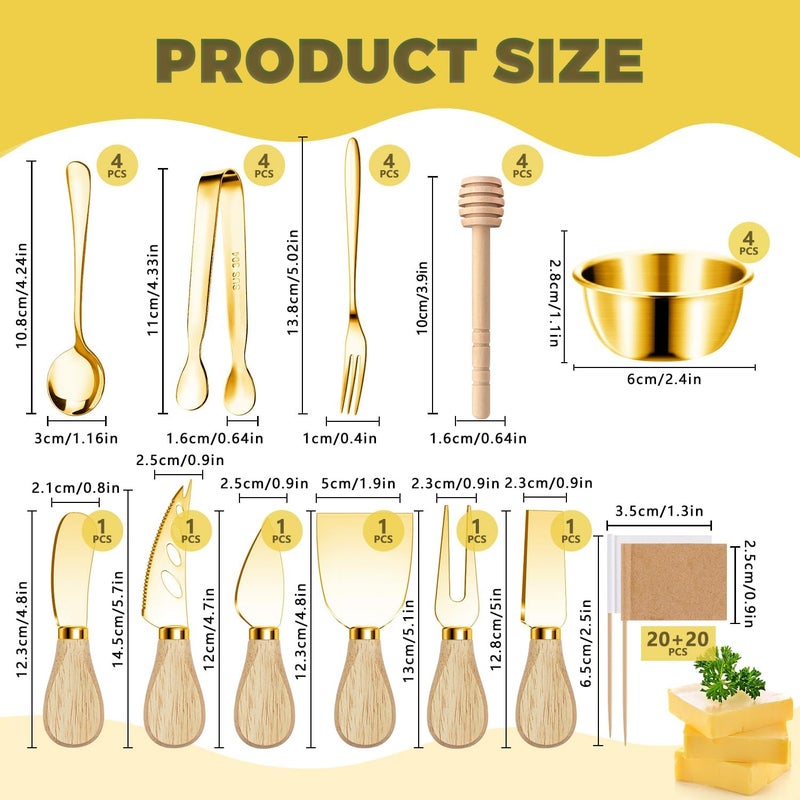 Mlurcu Charcuterie Boards Accessories Gold Charcuterie Utensils Cheese Butter Spreader Knife Set Small Serving Tongs Forks and Spoons Dipping Bowls Honey Dippers Toothpick Flags for Party Platter Making - Image 2