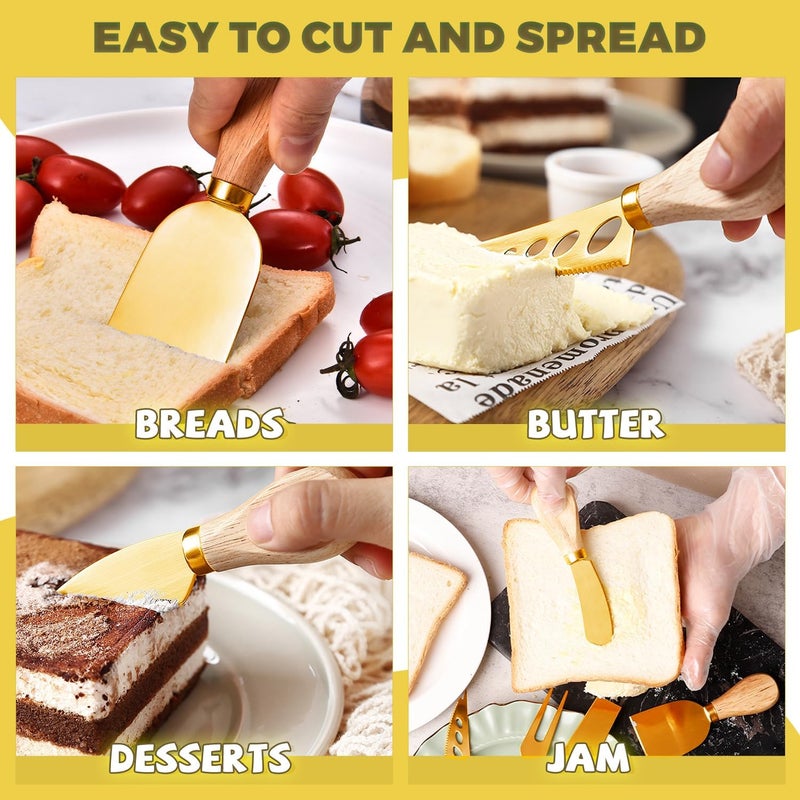 Mlurcu Charcuterie Boards Accessories Gold Charcuterie Utensils Cheese Butter Spreader Knife Set Small Serving Tongs Forks and Spoons Dipping Bowls Honey Dippers Toothpick Flags for Party Platter Making - Image 5