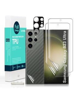 Ibywind Screen Protector For Samsung Galaxy S23 Ultra 5G 6.8 Inches With 2Pcs Flexible Tpu Film 1Pc Camera Lens Protector 1Pc Backing Carbon Fiber Film Fingerprint Reader Easy To Install  - Image 1