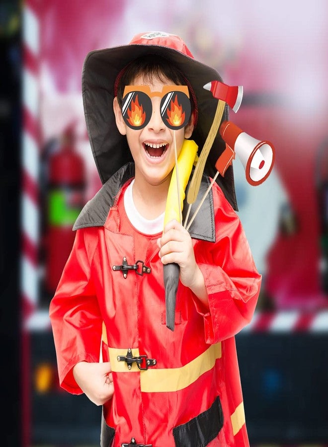 Lide Road 25 Pcs Fireman Photo Booth Props for Fireman Party Decoration Supplies, Firefighter Theme Selfie Props Photography Backdrop Decorations for Fire Truck Birthday Party Supplies - Image 3
