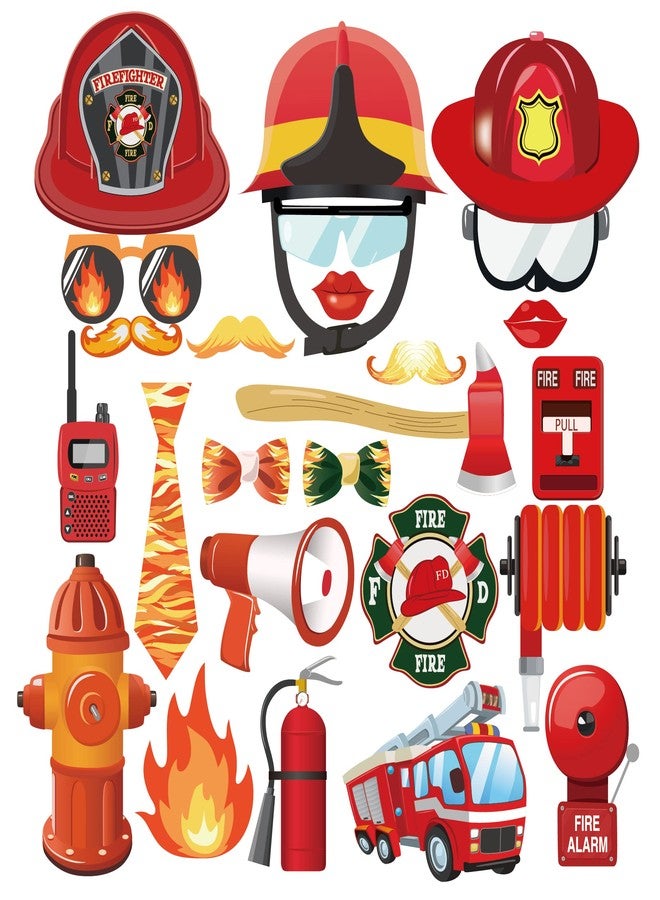 Lide Road 25 Pcs Fireman Photo Booth Props for Fireman Party Decoration Supplies, Firefighter Theme Selfie Props Photography Backdrop Decorations for Fire Truck Birthday Party Supplies - Image 2