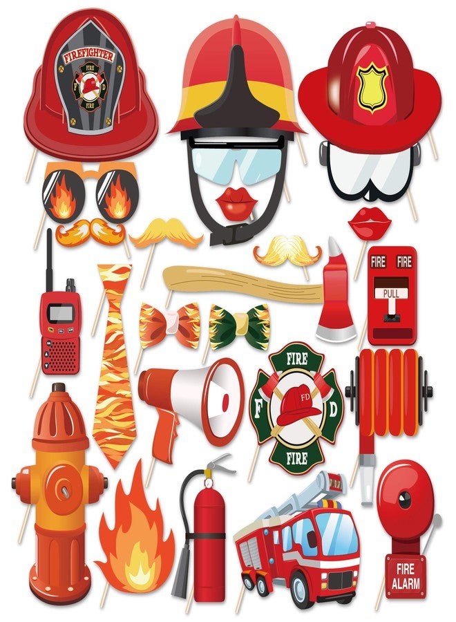Lide Road 25 Pcs Fireman Photo Booth Props for Fireman Party Decoration Supplies, Firefighter Theme Selfie Props Photography Backdrop Decorations for Fire Truck Birthday Party Supplies - Image 4