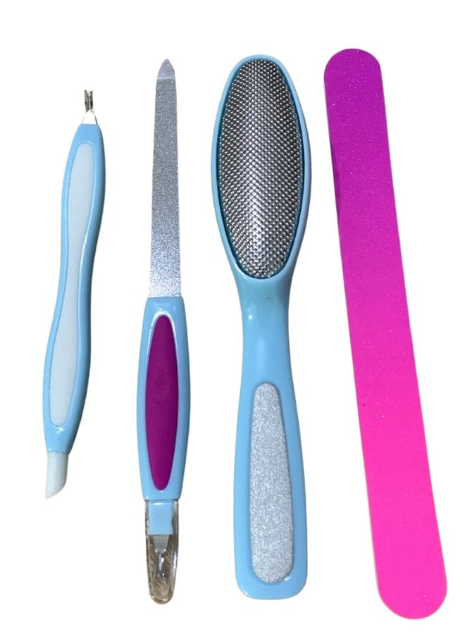 Professional 4-Piece Manicure & Pedicure Set – Foot File for Dead Skin & Cracked Heels with Nail File, Cuticle Remover & Nail Buffer for Home or Salon Use - Image 2