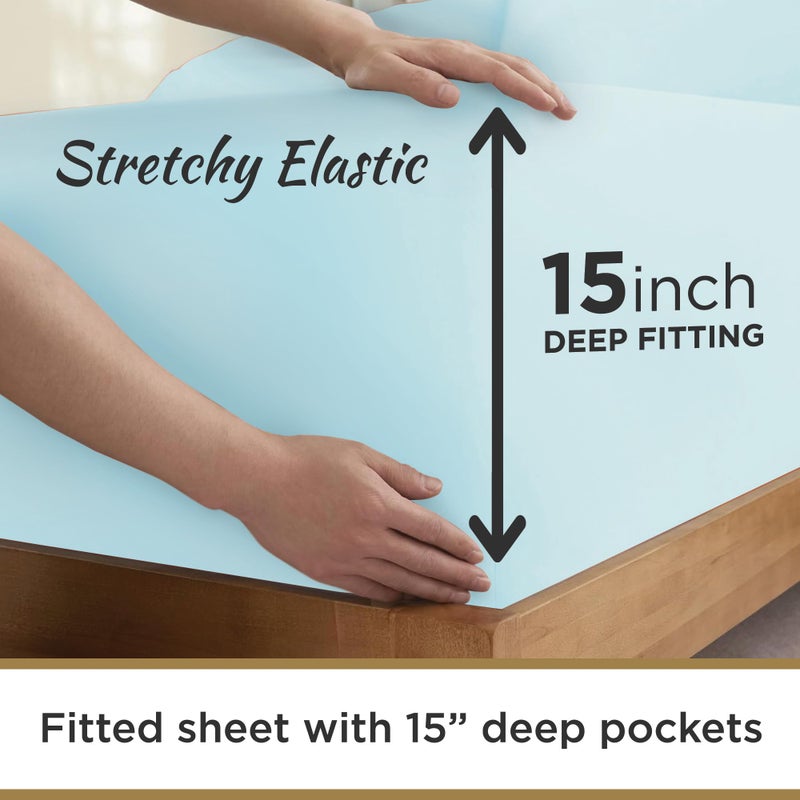 DESTINY CRESCENT BEDDING Twin XL 100% Microfiber Double Brushed Sheet Set - Extra-Soft & Wrinkle-Free - 15"" Deep Pockets  39"" x 80"" - 3 PC Set (Twin XL  Mint Blue) - Image 4
