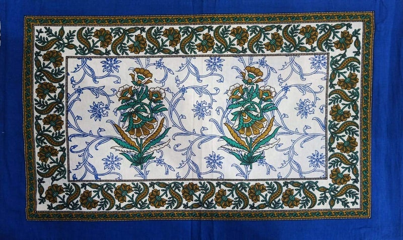 ART WORLD King Size Double Bed Sheet with Pillow Covers Pure Cotton Traditional Printed Bedcover (Blue, King) - Image 2