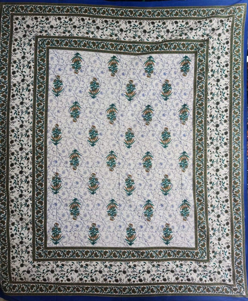 ART WORLD King Size Double Bed Sheet with Pillow Covers Pure Cotton Traditional Printed Bedcover (Blue, King) - Image 4