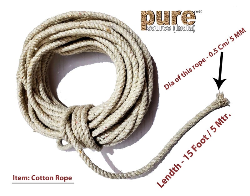 Pure Source India Cloth Line Cotton Rope Braided for Drying Clothes 5 Mtr Natural White - Image 2