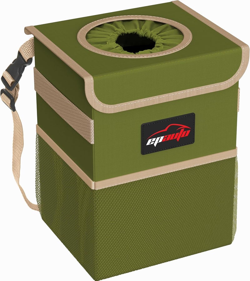 EPAUTO Waterproof Car Trash Can with Lid and Storage Pockets - Image 1