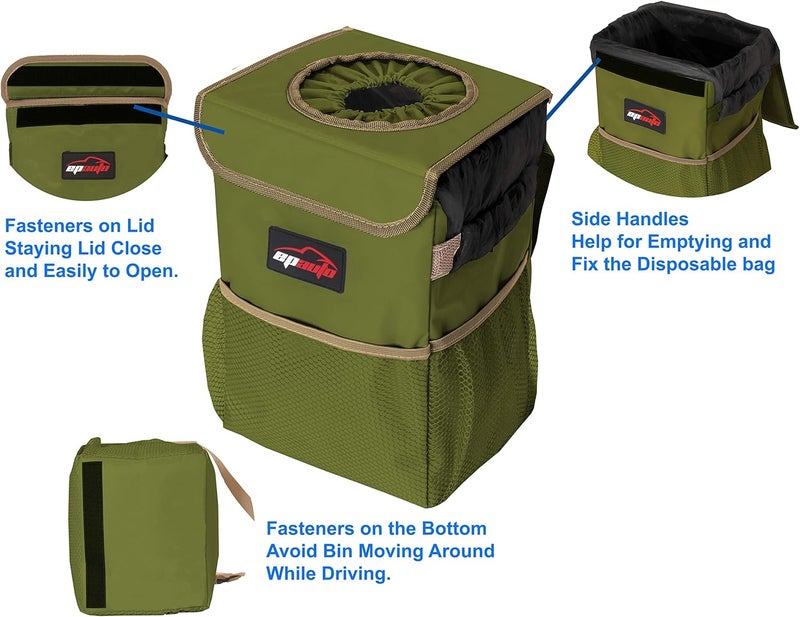 EPAUTO Waterproof Car Trash Can with Lid and Storage Pockets - Image 5