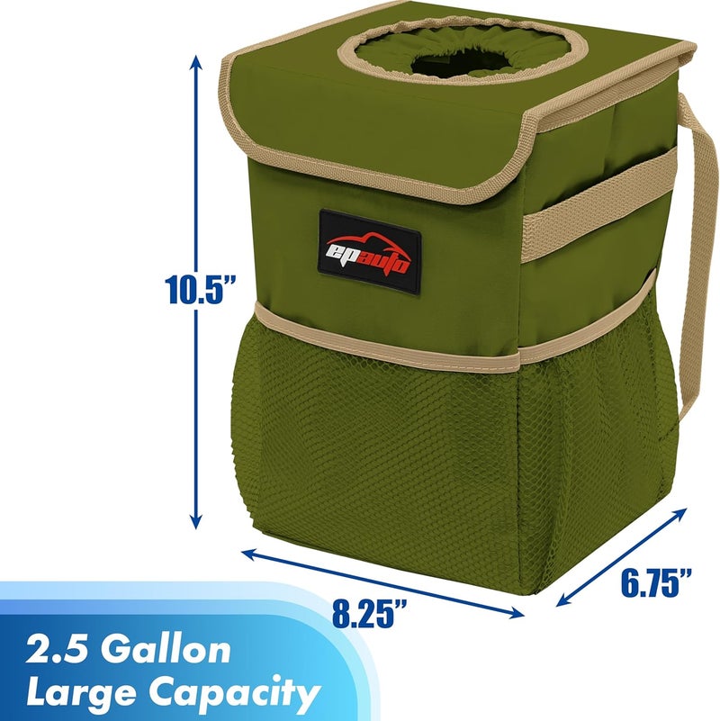 EPAUTO Waterproof Car Trash Can with Lid and Storage Pockets - Image 2