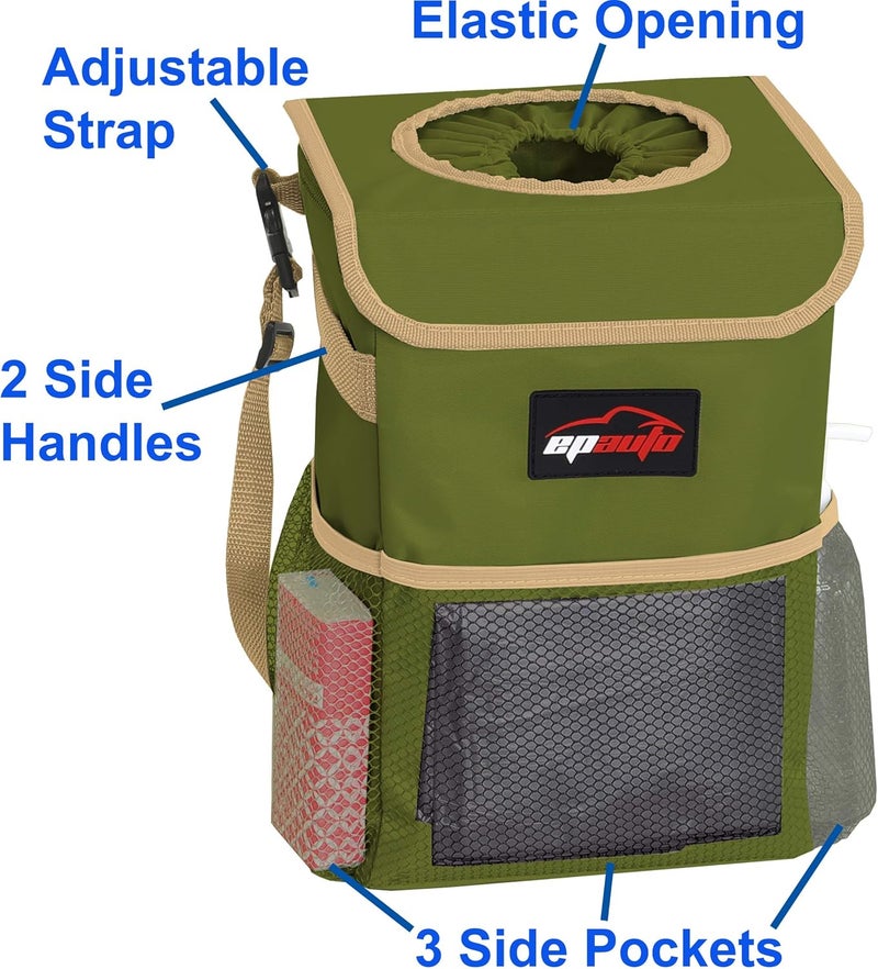 EPAUTO Waterproof Car Trash Can with Lid and Storage Pockets - Image 4