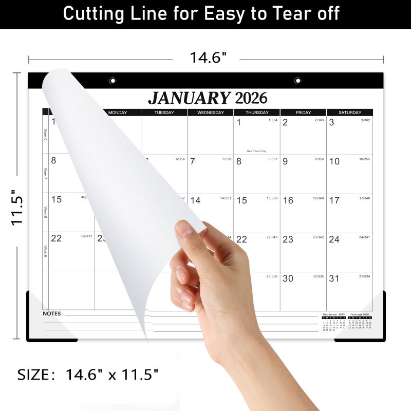 Tersus 2026 Desk Calendar - 12 Monthly Desk Calendar 2026, Feb.2026 - Dec.2026, 14.6" x 11.5", Desk/Wall Calendar 2-in-1, Thick Paper with Corner Protectors, Hanging Holes, Large Daily Blocks - Image 3