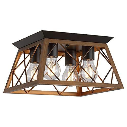 QS Q&S Semi Flush Mount Vintage 4-Light Bronze Farmhouse Ceiling Light Geometric Rustic Island Light Fixtures for Entryway Hallway Dining Room Living Room Bedroom - Image 1