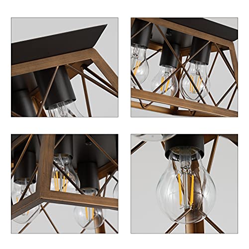 QS Q&S Semi Flush Mount Vintage 4-Light Bronze Farmhouse Ceiling Light Geometric Rustic Island Light Fixtures for Entryway Hallway Dining Room Living Room Bedroom - Image 5