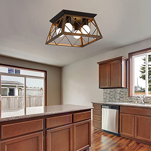 QS Q&S Semi Flush Mount Vintage 4-Light Bronze Farmhouse Ceiling Light Geometric Rustic Island Light Fixtures for Entryway Hallway Dining Room Living Room Bedroom - Image 3